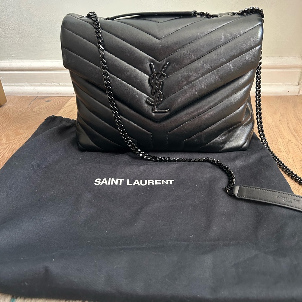 Saint Laurent Black Quilted Leather Shoulder Bag with Chain